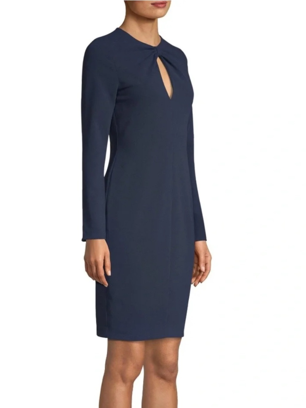 Black Halo Navy Long-Sleeve Keyhole Sheath Dress